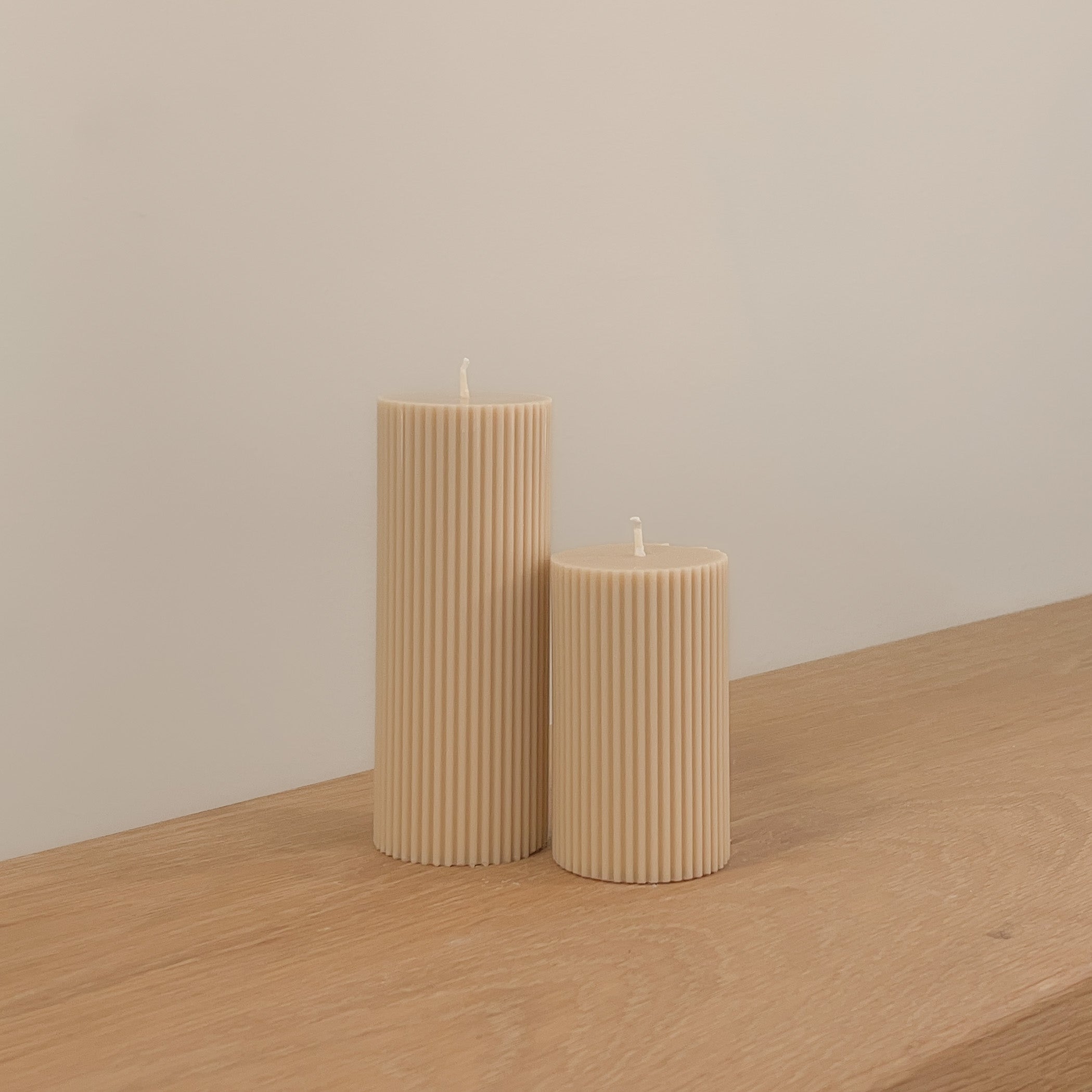 Ribbed Pillar Candle (pair) - Taupecandleco